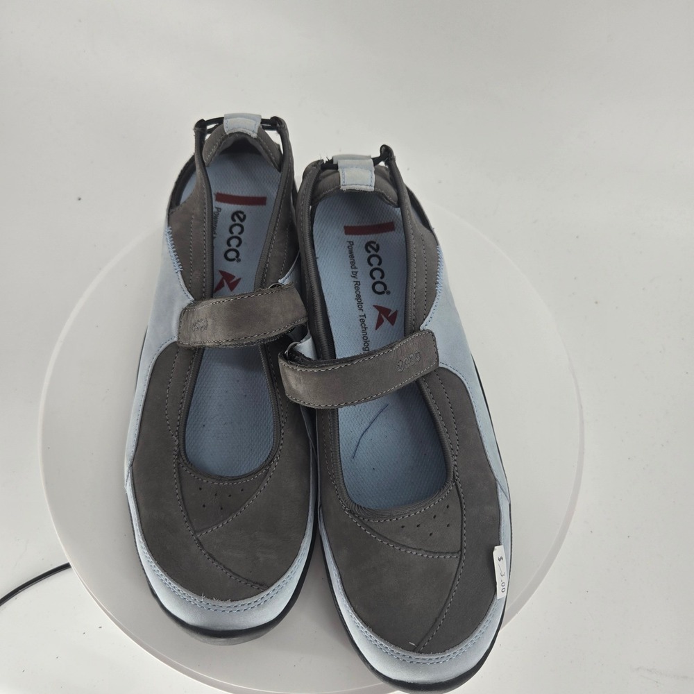 Ecco Receptor Technology Womens Grey Blue Mary Jane Flats Shoes Size 40 US 9-9.5